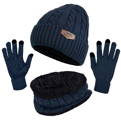 Image of Loritta Winter Hats for Men, 3 PCS Fleece Beanie Scarf Gloves Set
