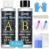 Resina Epoxi Ultra Transparente 252 g/240 ml, AJOXEL Proporción 1:1 para Bricolaje, Madera, Artesanía, Joyería, Suelos, Obras de Arte, Modelado, Mesas Creaciones Artísticas, Revestimientos Protectores