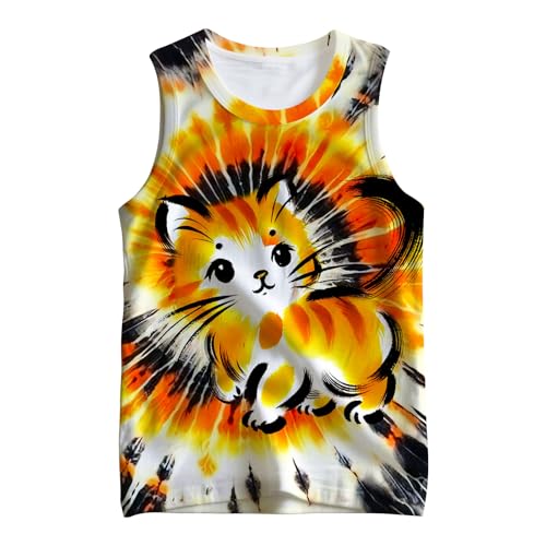 Image of Kids Cute Animal Tie Dye Tank Tops Shirt for 5-14 Years Crew Neck Sleeveless Undershirt
