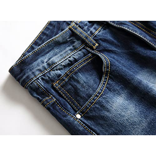 Zeesen Men's Jeans Ripped Regular Fit Straight Leg Distressed Destroyed Denim Pants （Bl1327-42） #TOP5