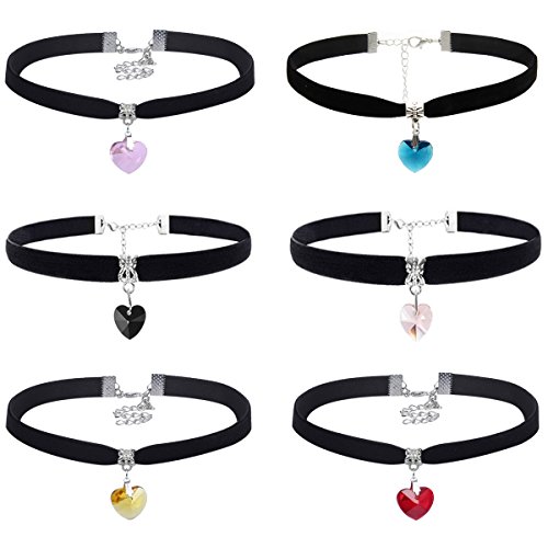 Meetlight 6Pcs Herz Anhänger Choker Set Gothic Tattoo Halsband Black Velvet Halskette Cover
