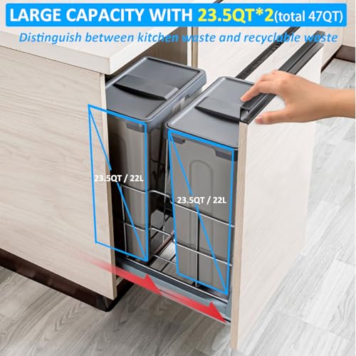Caneca de basura doble extraíble bajo gabinete 47Qt miniatura 3