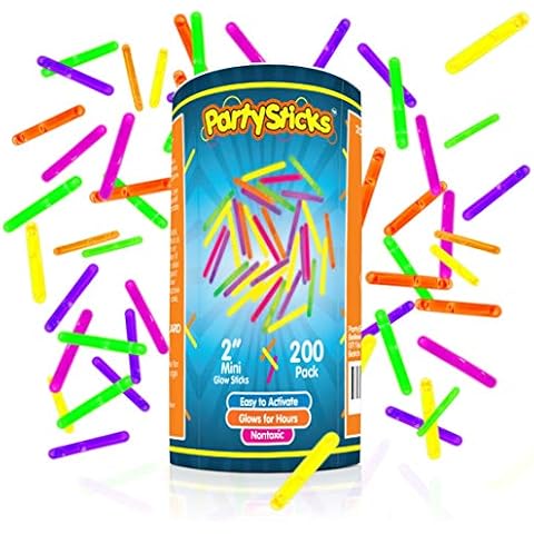 PartySticks Mini Glow Sticks 200 Pack Glow-in-the-Dark Small, for Easter Eggs, 5 Colors, Neon Light Sticks Bulk Party Favors, Easter Basket Stuffer Party Pack, Weddings Classroom Decorations Prizes Cover