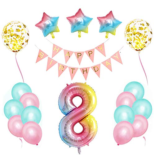 Cumpleaños Globos，Decoraciones de Cumpleaños ，Pancarta de Feliz Cumpleaños，Foil Helio Globo Número ，Decoración de Cumpleaños Rosado，Feliz Cumpleaños Decoración Globos (8)