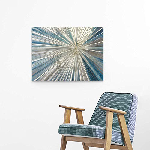 Artistic Path Abstract Painting Artwork Picture Canvas: Gray & Blue Art With Gold Foil Painted Contemporary Rays Wall Art On Canvas (24" W X 18" H,Multi-Sized) #TOP3