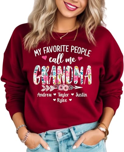 Personalized Grandma Shirt, Custom Mom Nana Mimi Gigi with Kids Name, Gift for Birthday Christmas Valentine Mother's Day