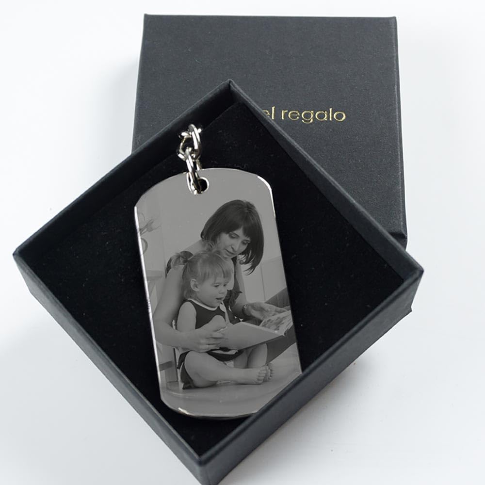 CALLEDELREGALO - Llavero Personalizado con Foto y Texto Grabado a Láser | Regalo Original para hombre y mujer | Acero Inoxidable | Ideal para Cumpleaños, San Valentín, Día del Padre | Estuche Regalo
