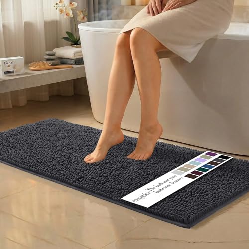 Image of MAYSHINE Large Plush Shaggy Chenille Bath Mat 39 inchx24 inch Extra Soft, Super Absorbent, Non-Slip Bathroom Rug | Fluffy Microfiber, Area Rug Sets for Bathroom Floor, Kitchen, Living Room | Charcoal Gray