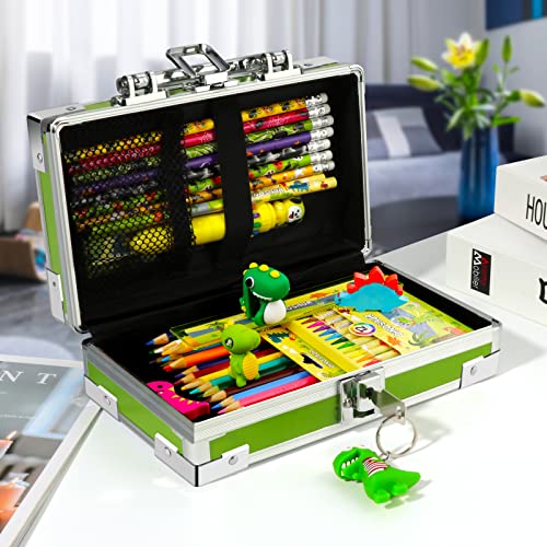 Image of JYPS Dinosaur Pencil Box for Boys & Girls, Lock Box with Portable Handle and Dinosaur Keychain, Green Pencil Case, Cute School Supplies, Back to School Gift