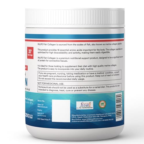 Image of INLIFE Japanese Marine Collagen Supplements for Women & Men | Clinically Proven Ingredient with Biotin, Hyaluronic Acid, Vitamin C & Glucosamine (200g, Strawberry)