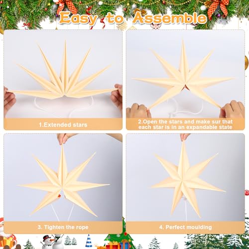 Image of 12 Inches 5 PCS Brown Paper Star Lanterns Hanging Khaki Stars Christmas Party Decorations Hanging Beige Lampshade Christmas Wedding Birthday Christmas Home Party Decorations (7 Pointed)