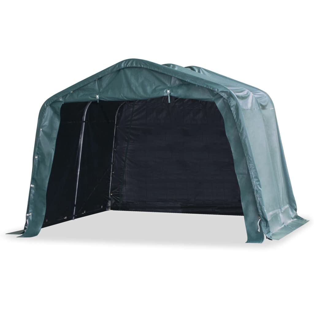 Tenda per pascolo in PVC 550 g/m², verde scuro, 3,3 x 3,2 m, con telaio in acciaio zincato e due porte arrotolabili, per allevamento, agricoltura, accessori per stalle e riparo per pascoli