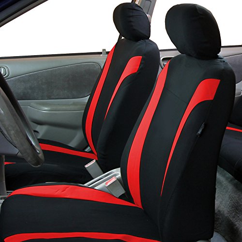Fh Group Automotive Car Seat Covers Cosmopolitan Flat Cloth Full Set Red Seat Covers, (Airbag Compatible & Split Bench) With Gift Universal Fit Interior Accessories For Cars Trucks And Suvs #TOP1