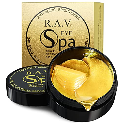 R.A.V 24K Glod Under Eye Collagen Patches Eye Masks with Hyaluronic Acid, Vitamins, Eye Gel Treatment Masks Anti-Aging Eye Pad for Eye Bags Dark Circles Puffiness Wrinkles Natural Extracts (30Pairs)