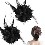 Fleur Chapeau Clip Noir Plume Barrette à cheveux Noir Floral Broche Plume Corsage Rose Cheveux Barrette 2pcs Bandeau Broche Set pour Thé Party Mariage Occasion Spéciale Accessoires pour Femmes Filles