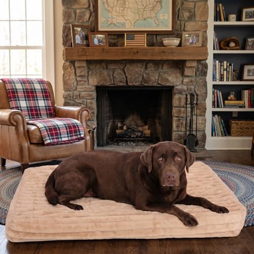 Image of Faux Fur Dog Bed Cover with Waterproof, 44x32, Stripe Brown