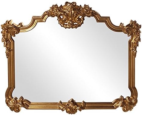 Howard Elliott Collection Antiqued Avondale Ornate Mirror for Wall Focal Point with Decorative Flourishes, Large Rectangular Bedroom Vanity Wall Mounted Mirror in Resin Frame, Gold Leaf, 48 x 39 Inch