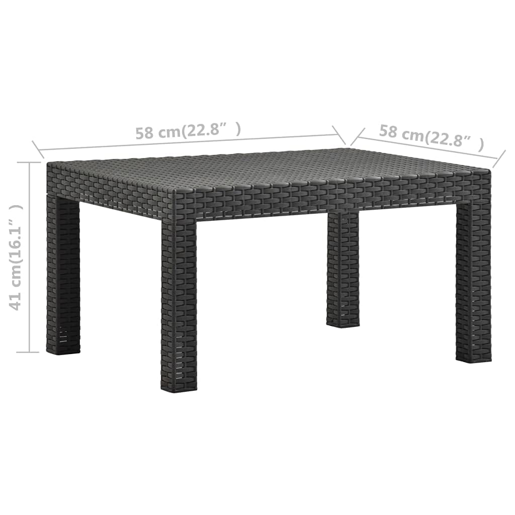 vidaXL Table de Jardin Meuble de Patio Table de Terrasse Table d'Extérieur Meuble de Jardin Arrière-Cour Balcon Anthracite 58x58x41 cm PP Rotin
