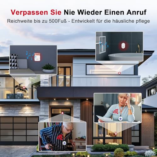 CallToU Notrufknopf für Senioren senioren Notruf, Hausnotruf Senioren SOS Alarmanlage für Zuhause Patienten Behinderte 1 Notruftasten + 2 Empfänger