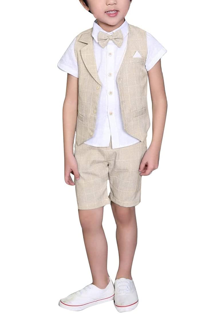 LOLANTA 4 pzs Trajes para Niños de Boda Verano, Conjunto Niño Vestir de Ceremonia Bautizo, Chaleco Pantalón Camisa con Pajarita para 2-12 Años
