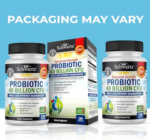 Image of BioSchwartz Daily Probiotic Nutritional Supplement - 40 Billion CFU for Gut Health - Probiotics for Men and Women - Digestive Health with Astragalus & Lactobacillus - Shelf Stable - 120 Count