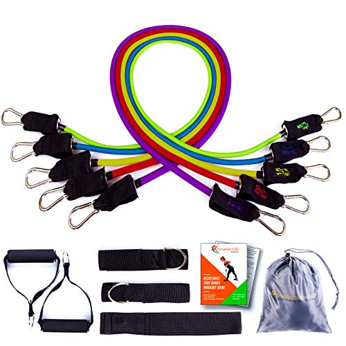 Resistant Bands for Working Out  Exercise Bands for Legs and Butt - 5 Bands, 2 Handles, 2 Ankle Straps, Door Anchor, Workout Guide  Resistance Bands Set for Physical Therapy, Travel and Home Gym