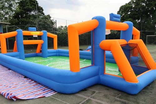 FYTEINFLA Inflatable Soccer Basketball Sports Court Inflatable Soccer Pitch Field 2 in 1 Multiple Sport Game with Blower& Floor Mat for Birthday/School Playground/Family/Team Games (with Floor mat)