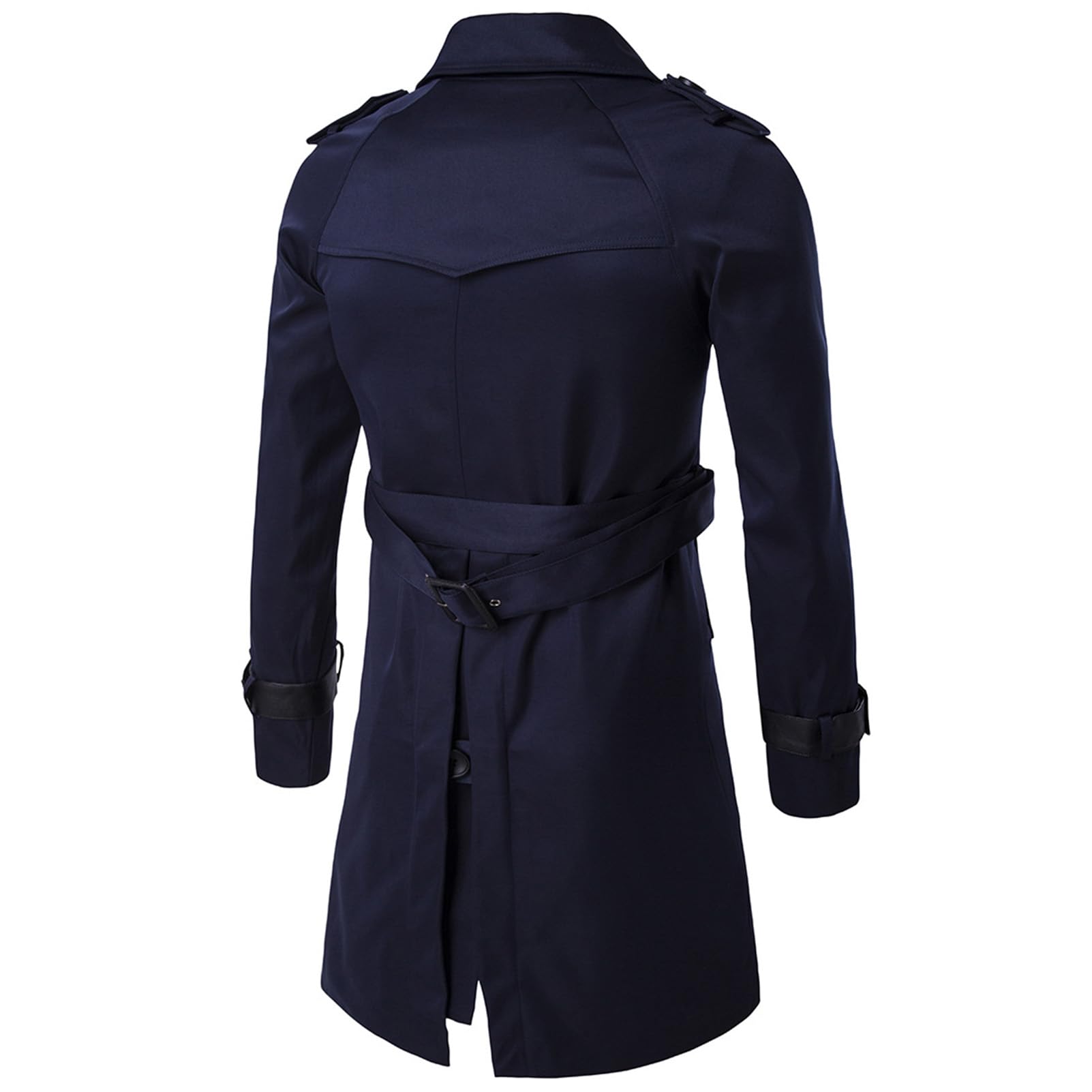 Gabardina para hombre, ajustada, de doble botonadura, larga, cortavientos con cinturón ajustable