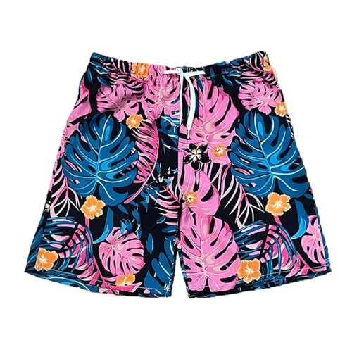 Beach Shorts for Men Summer 3-Pockets Quick-Dry Tropical Tree Printing Lace-Up Beach Shorts Swim Trunks Mens