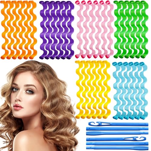 SZSMW 36 Rizos Sin Calor - Rizador Pelo Sin Calor - Adecuado para Todos Los Que Quieran Crear Sus Propios Peinados Ondulados,Adecuados para Todos Los Tipos de Cabello (30 Cm,Con 2 Ganchos de Peinado)