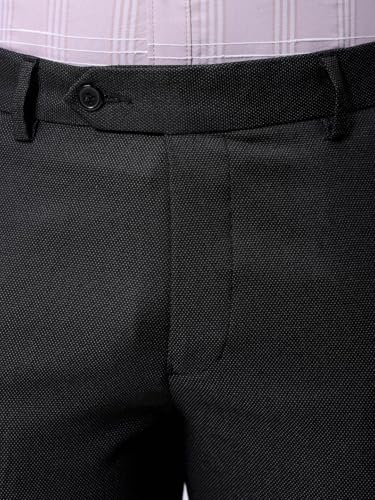 Image of The Indian Garage Co Men Slim Fit Self Design Mid-Rise Stretchable Formal Trousers