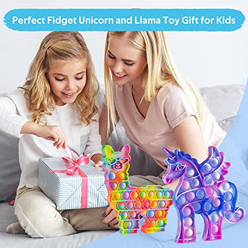 Kidsjoy Llama Unicorn Fidget Push Pop Toys: 2 Packs Squeeze Bubble Popper Sensory Toy, Popping Fidget Silicone Stress Reliever Toy, Pop Bubble Anti-Anxiety Toys Gift For Toddler Kids Boys Girls Adults #TOP6