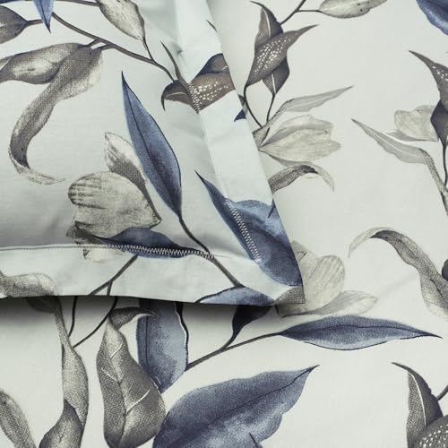 Image of Story@Home 190 TC Cotton Double Bedsheet Set with 2 Pillow Covers | Soft Breathable Fabric | 250 x 225 cm Double Bed Sheet | Grey & Dark Grey Leaf Printed Bedding for Bedroom