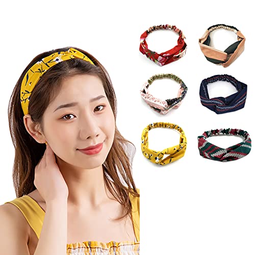 6 Pack Headbands for Women, Floral Girl's Headscarf Twisted Cross Elastic Hair Band Accessories Scarf, Suitable for Yoga Training