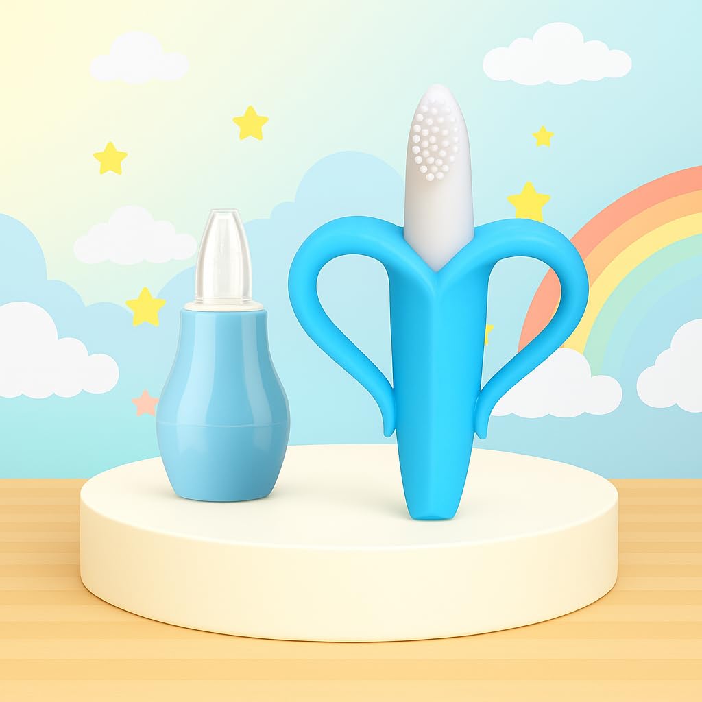 The Cheeky Kidzz Baby Nasal Nose Aspirator Vacuum Nose Suction Sucker Cleaning Squeezable Pump Tool With Soft Bristle Banana Teething Teether (PATTERN 56, LARGE)-image-27