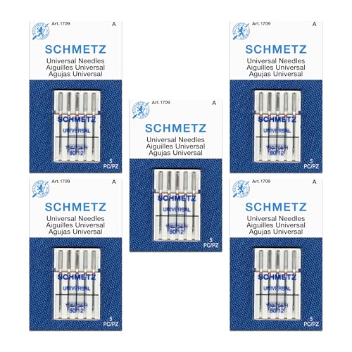 SCHMETZ Universal Sewing Machine Needles - Size 80/12, 5-Needle Cards,