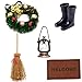 witgift Maison de poupée, meubles de jardin, décoration mini vintage, lampe à huile, couronne, balai, tapis, chaussures, maison de poupée, micro paysage, ornement pour lutin / porte de lutin