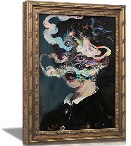 Vintage Gold Framed Gothic Wall Art Maximalist Witchy Feminine Eyes Painting Canvas Prints Dark Academia Poster Surreal Trippy Picture Artwork for Bedroom Living Room Witchcraft Home Decor