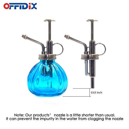 OFFIDIX Glazen waterspuitfles, 6,3 inch hoge vintage stijl spritzer met bronzen plastic toppomp één hand gieter glazen spuitfles voor tuinieren (lichtblauw) - Afbeelding 5