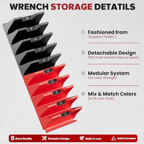 40pcs modular wrench organizer - wrench tool organizers for tool drawer storage wrench storage set with metric amp sae label wrenches rack tool gift for professional mechanics men black amp red