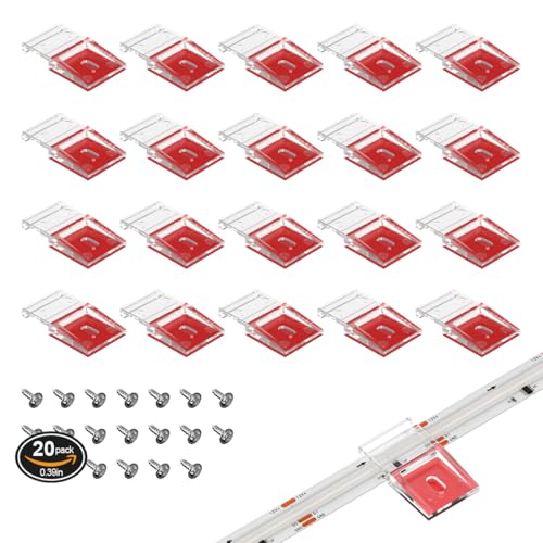 BTF-LIGHTING Clips de fixation transparents pour bandes lumineuses, auto-adhésifs avec vis, 20 clips de fixation et vis pour bandes lumineuses à LED de 12 mm...