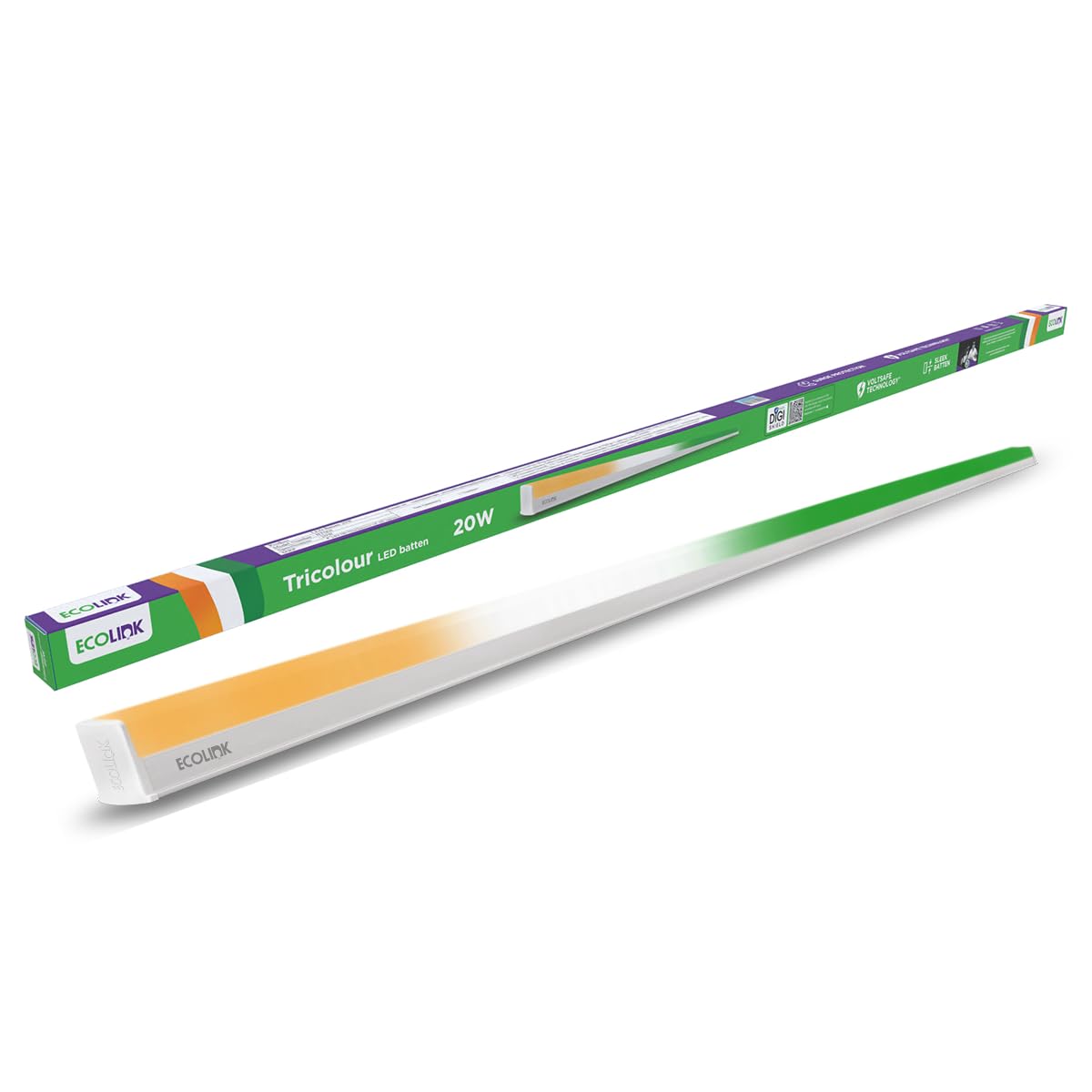 EcoLink 20W Tricolour LED Batten Light, Sleek Slim LED Tube Light with Surge Protection