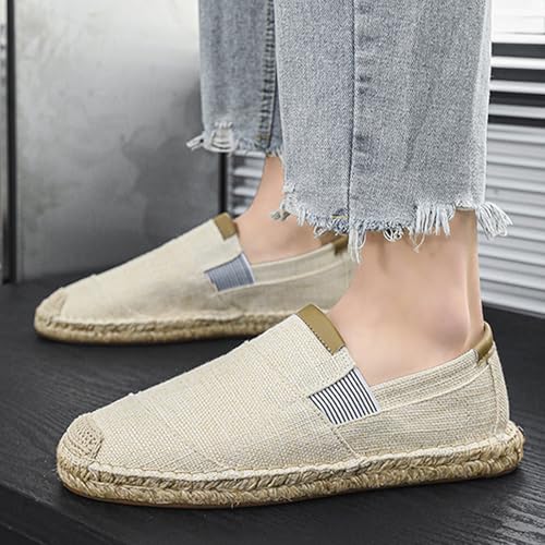 MILDSEVEN Fashion Men's Traditional Chinese Linen Shoes, Classics Slip On Casual Footwear, Retro Handmade Soft Breathable Loafers,10,Beige4