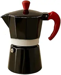 Cafeteira italiana Moka, alumínio ou aço inoxidável, 300 ml(PRETA C/VERMELHO 3 XÍCARAS)
