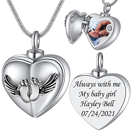 Bivei Necklace for Ashes, Personalized Urn Necklace Photo Heart Lockets for Women Men, Human Pet Ashes Memorial Keepsake Jewelry Pendant