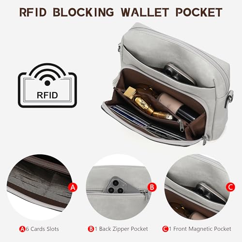 PU Leather Crossbody Purses for Women, Medium Crossbody Bag Bags for Women Soft Leather Shoulder Handbags Trendy Travel Purse Built in Wallet with Adjustable Strap Grey4