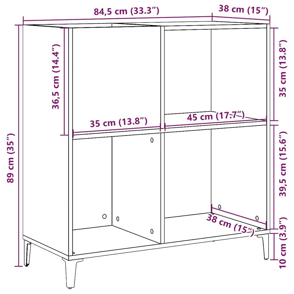 vidaXL Armadio a dischi vecchio legno 84,5x38x89 cm legno di ingegneria, armadio per giradischi, armadio di stoccaggio per dischi, credenza per giradischi