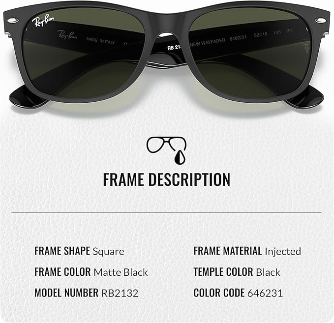 Image of Ray-Ban RB2132 NEW WAYFARER COLOR MIX Square Shaped Sunglasses for Men & Women with Official RAYBAN Eyewear Kit
