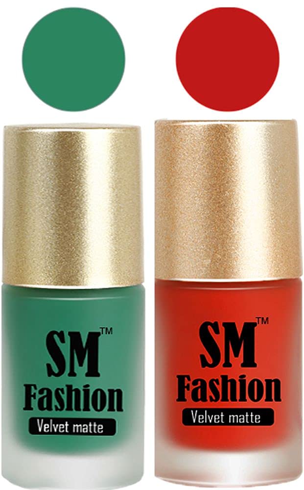 Nail Polishes, Green-Orange Red Velvet Matte Nail Paint Combo Set of 2 Pcs 7ml each-image-13
