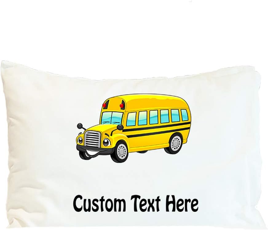 Style In Print Custom Pillow Case School Bus Smiling Cars & Transportation Polyester Home Decor Bed Pillow Covers Personalized Text Here 30x20 Inches